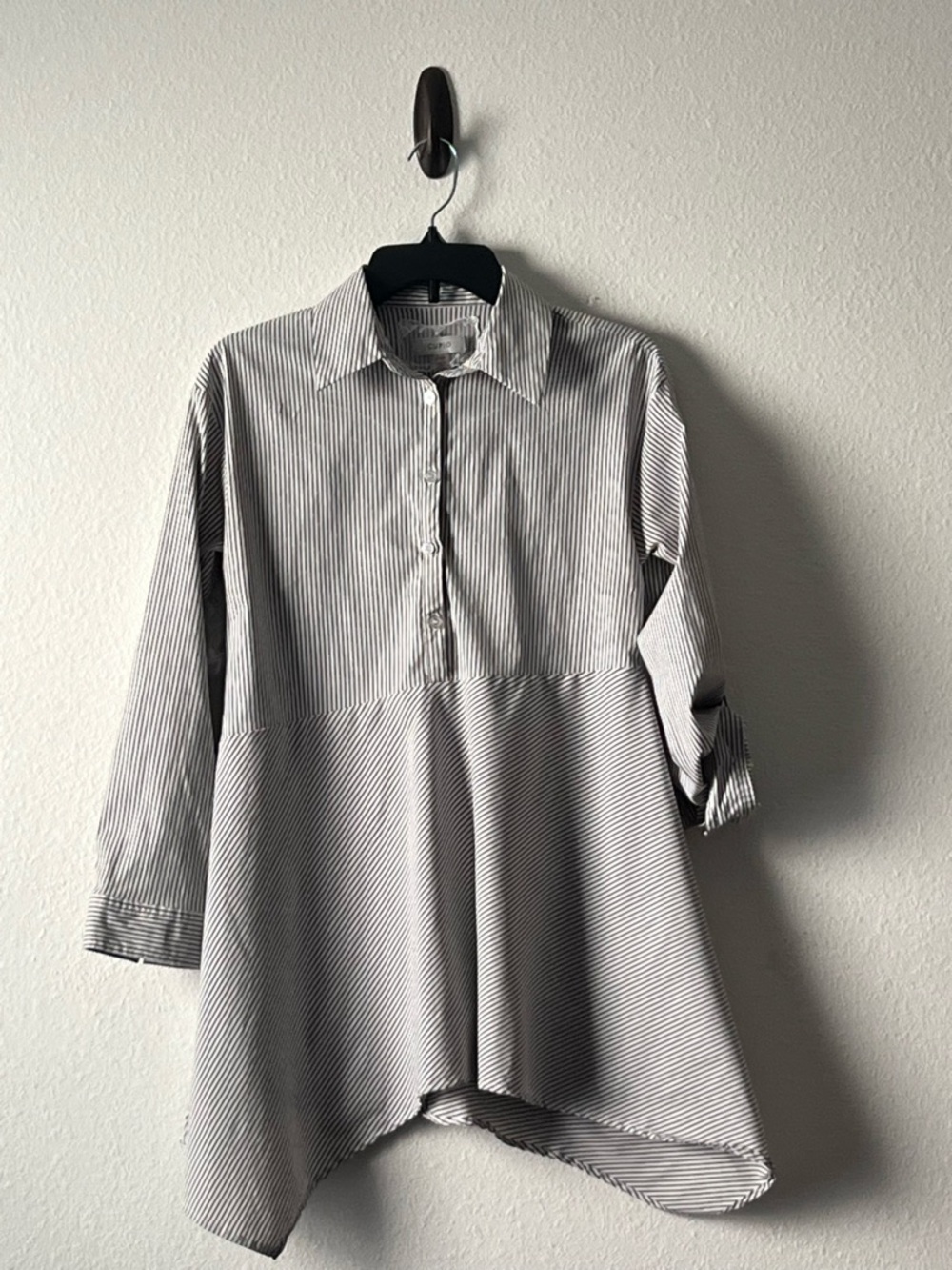 Cupid Stylish Lightweight Black & White Striped‎ Tunic Shirt, Size S/P/CH